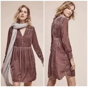 Holding Horses ANTHROPOLOGIE Nantes Mauve Western Boho VELVET Shirt Dress XS P